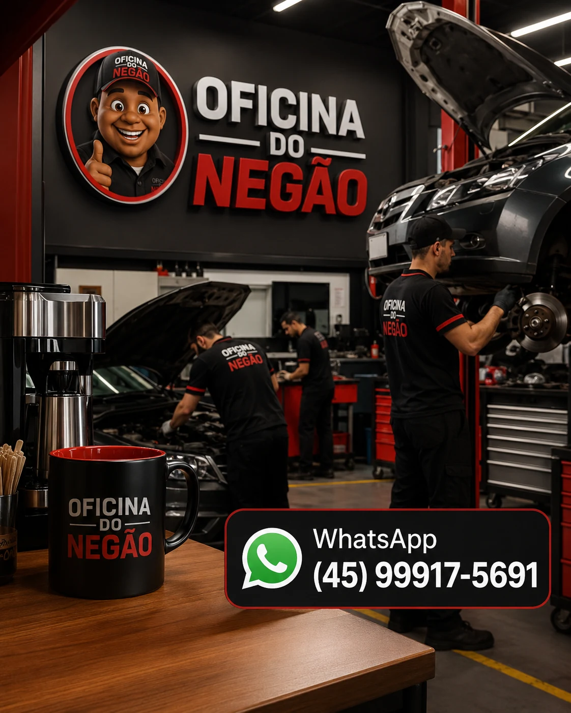 Equipe da Oficina do Negão trabalhando em veículos